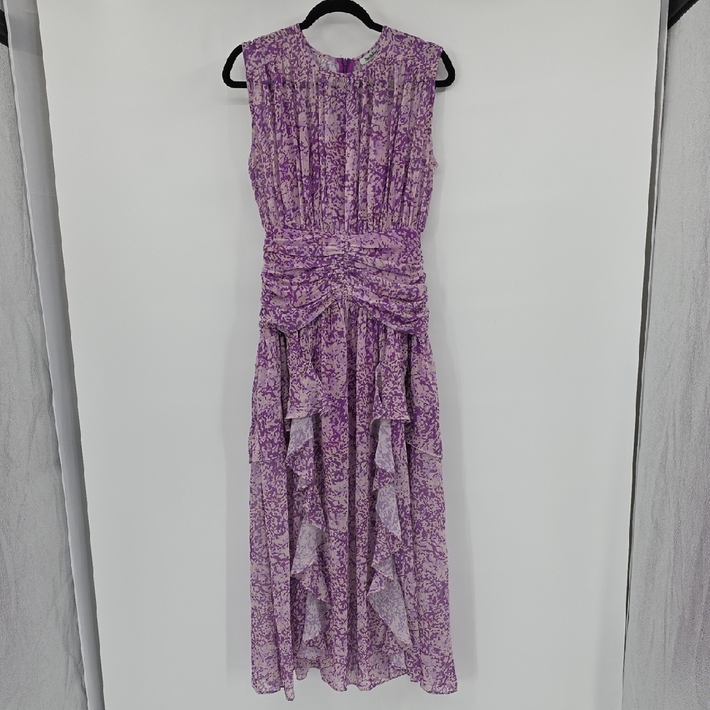 JardinVue Purple Floral Rushed Raffled Maxi Dress Size S
